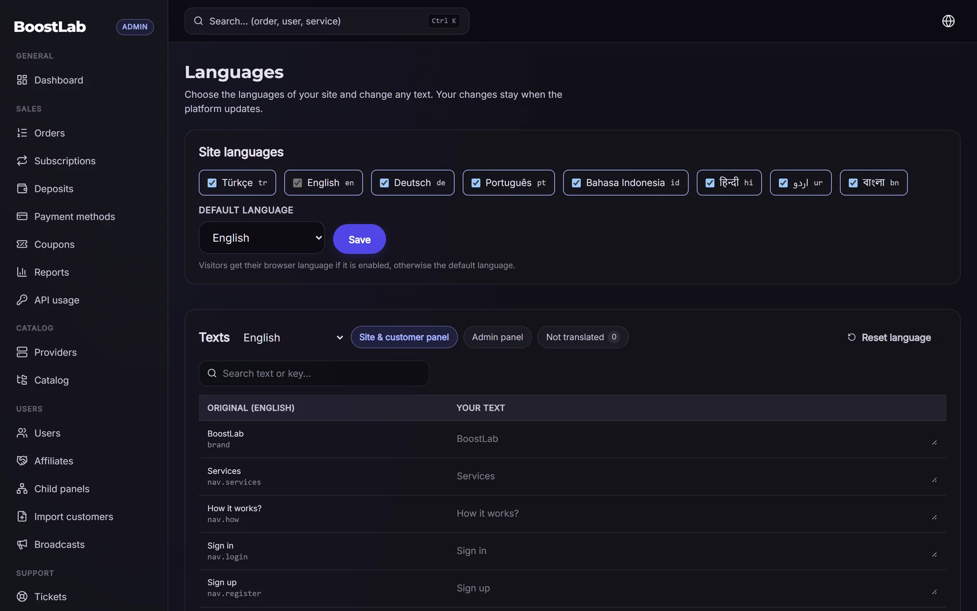 Storefront languages and text editor