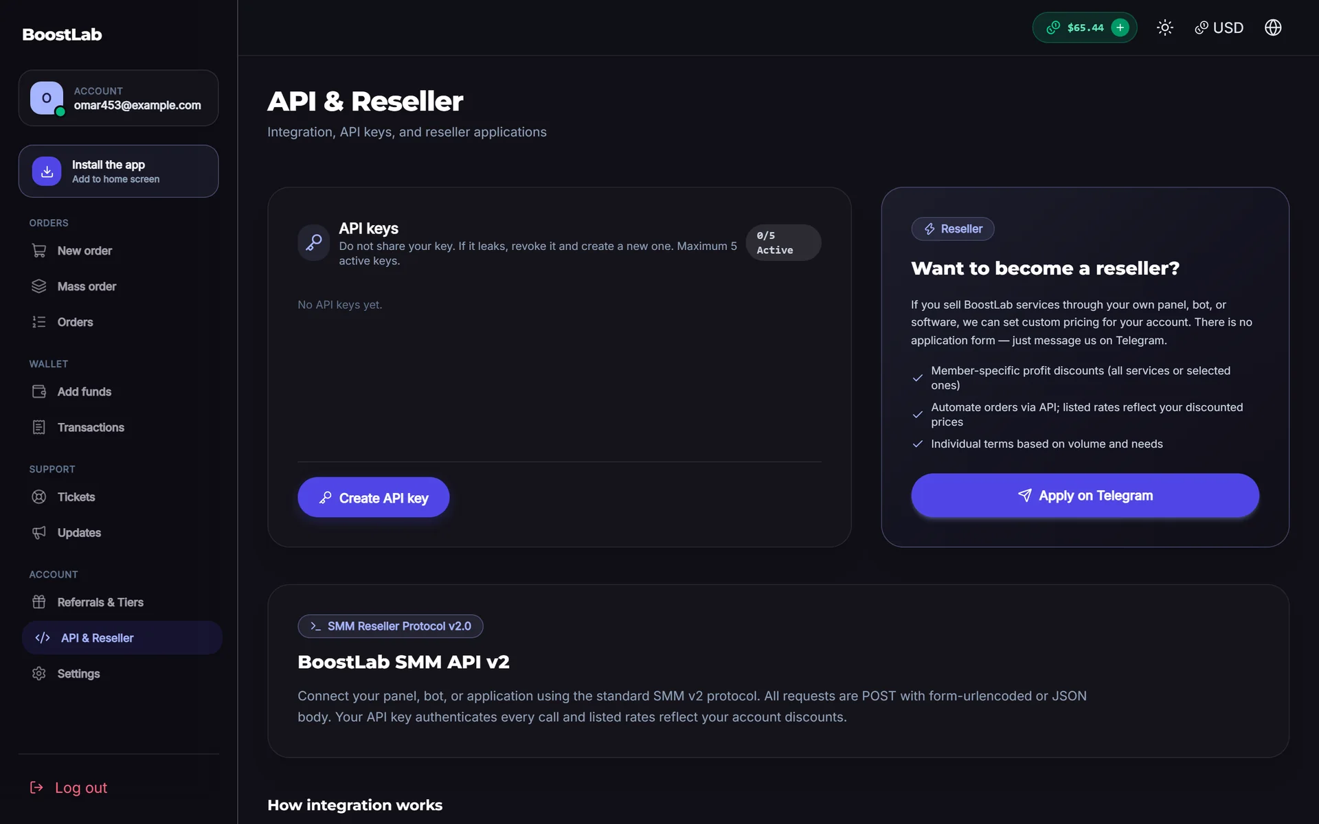 Customers create API keys and connect to your SMM API v2